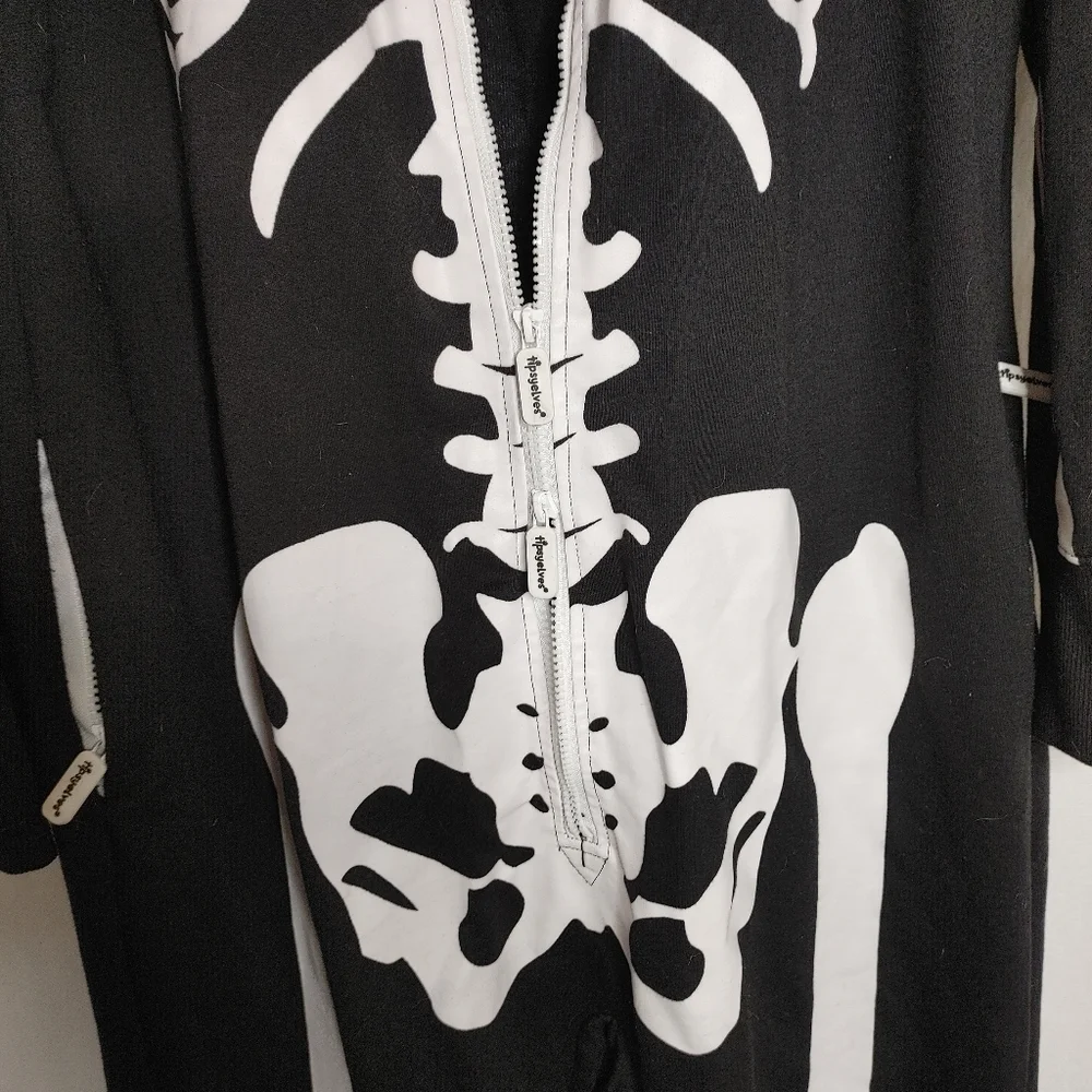 Tipsy Elves Skeleton Costume Jumpsuit Full Zip Black White Large L Unisex Pajama - Picture 6 of 13
